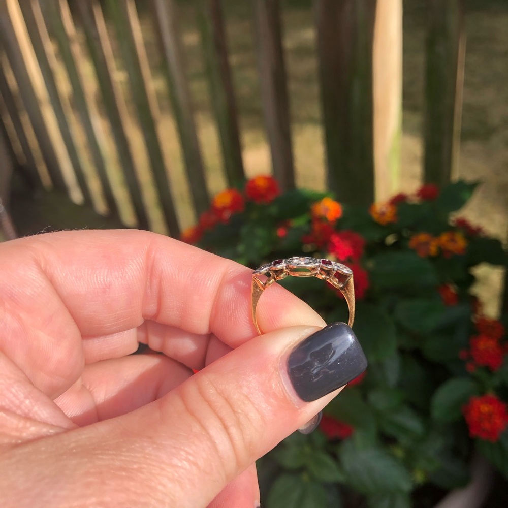 Antique Diamond And Ruby 5 Stone Ring - image 5
